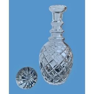 Vtg. Three Rings Crystal Cut‎ Glass Decanter With Mushroom Topper.